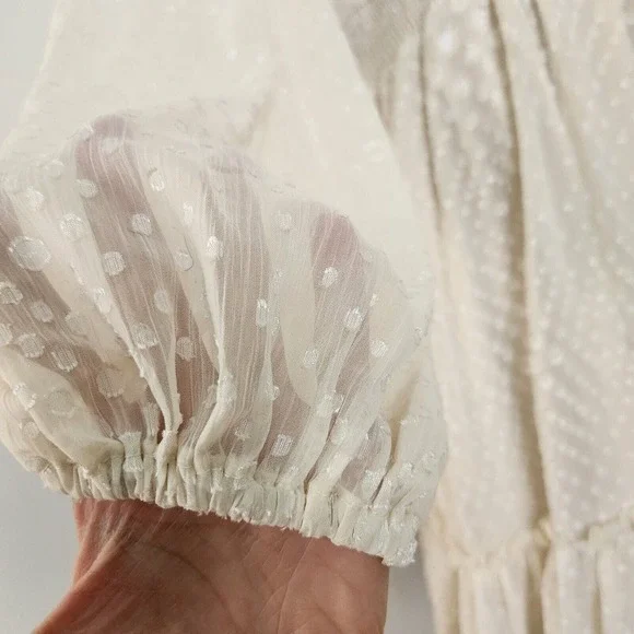 New Lulus Dress XL Swiss Dot Peasant Long Slv Cream Womens Casual Party … - Picture 9 of 15